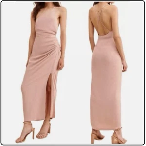 NEW Anthropologie Ruched Asymetrical Midi Dress Pink Sleeveless Linen Size 4 - Picture 1 of 14