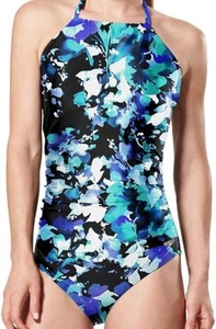 Traje de baño Speedo de una pieza para mujer XXL azul negro abstracto acolchado ojo de cerradura atado cuello - Imagen 1 de 10