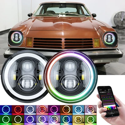 Pair 7" inch Round RGB LED Headlight Hi/Lo Beam DRL for Chevrolet Vega 1971-1977 — 第 1/4 张图片