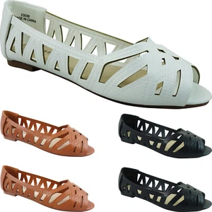 Brand New Womens Ladies Flat Ballet Cut Out Peep Toe Casual Pumps Shoes Size 4-8 - Picture 1 of 18