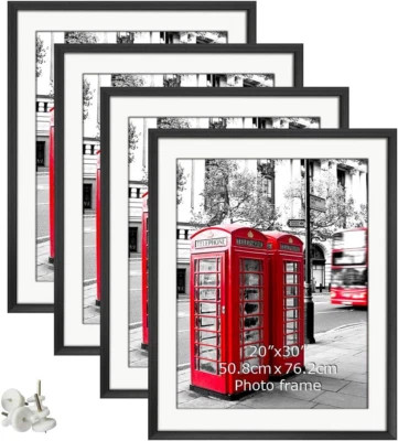 Black 24X36 Frames Matted to 20X30 Picture, Display 36X24 Inch Arts without Mat, - Image 1 of 4