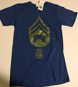 Make America Game Again Men's X-Small T-Shirt Blue/Olive Green Print Gamer Nerd - Picture 1 of 1