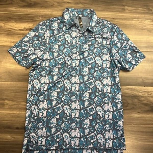 Adidas Shirt Mens Medium Pocket Blue Polo Collared Pattern - Picture 1 of 7