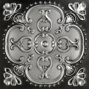 PVC Faux Tin (Glue Up/Drop-In) Ceiling Tiles 24x24 D217 Antique Silver - Picture 1 of 3