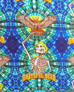 Halloween Grateful Dead Skeleton Hawk Cotton Fabric Length 2 Yards Tie Dye 44" - Picture 1 of 7