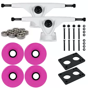 Longboard 181mm Reverse Kingpin Camion Bianco 76mm Ruote Rosa con Cuscinetti e Ha - Foto 1 di 4
