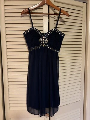 Cachet Sequined Jeweled Embellished Babydoll Navy Blue Cocktail Dress Size 10 - Image 1 of 4