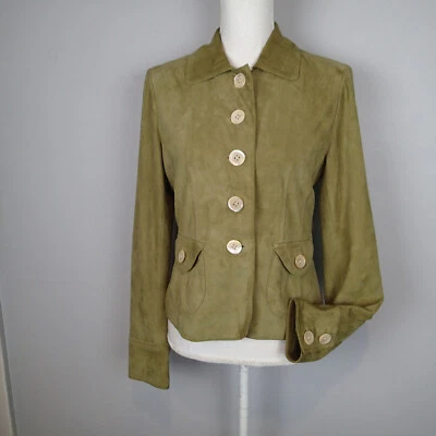 Ann Taylor Olive Suede Leather Jacket light coat blazer  SZ s coat r - Image 1 of 4
