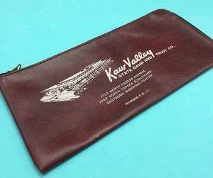 Vintage BANKTASCHE Kaw Valley State Bank & Trust Topeka KS FDIC braun 2-seitiger Reißverschluss - Bild 1 von 11