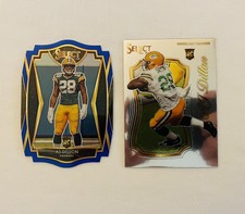 2020-21 Panini Select AJ Dillon Lot Of 2 Blue Base Die Cut Rookie Prizm Card
