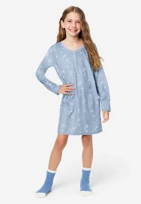 Justice Nightgown Girls Snowflake Snow Day Sock Pajamas Shirt Sleep 6 7 10 12 14 - Image 1 of 4