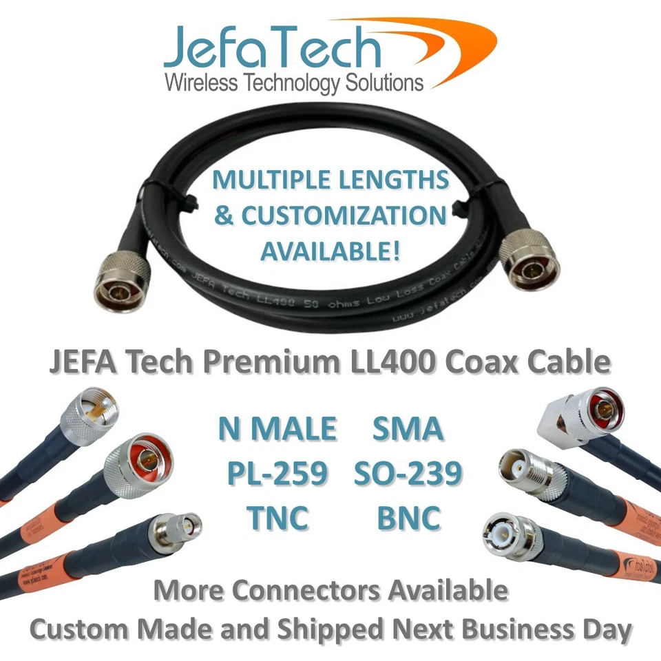 JEFA Tech LL400 N SMA TNC PL-259 SO-239 BNC RP-SMA RP-TNC LMR-400 cable type lot - Image 1 of 4