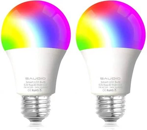 Smart WiFi Alexa Light Bulbs, SAUDIO LED RGB Color Changing Bulbs, Works with Al - Picture 1 of 6