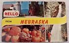 Chrome Postcard Hello From Nebraska Quad Scene Farm Pumpkins Waterfalls Peo P487
