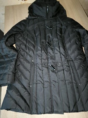 Schicke lange Damen Steppjacke schwarz Gr. 44 Canda mit Kapuze und Innenbündchen - Bild 1 von 4