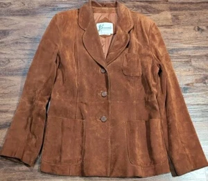 Vtg Bermans Womens Suede Leather Jacket Blazer Brown 70s Disco Mob - Picture 1 of 7