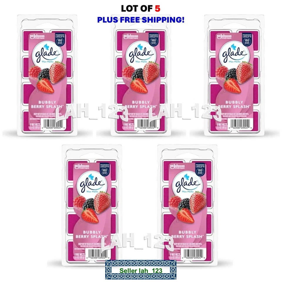 LOT OF 5 GLADE Wax Melts 8-Pack 3.1 oz ea~BUBBLY BERRY SPLASH~40 melts total~NEW - Image 1 of 1