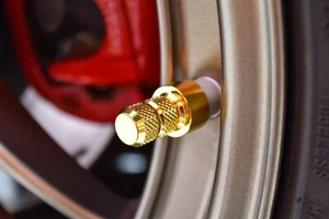 4 TRUE SPIKE 24K GOLD ALUMINUM WHEEL RIM TIRE AIR VALVE STEM COVER CAP SET KIT - Picture 1 of 4
