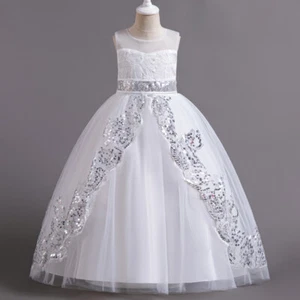 Flower Elegant Party Dresses Girls Wedding Bridesmaid Kid Birthday Princess Gown - Picture 1 of 30