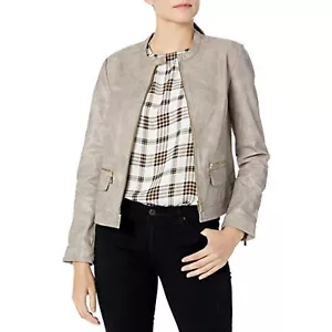 Chaqueta de Motocicleta para Mujer Vince Camuto con Cremallera Frontal Envejecida, Rosa Ceniza, L - Imagen 1 de 1