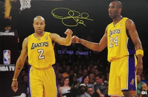 DEREK FISHER LAKERS SIGNED 20X30 STRETCHED CANVAS WITH KOBE 5X CHAMP BAS W128319 - Picture 1 of 7