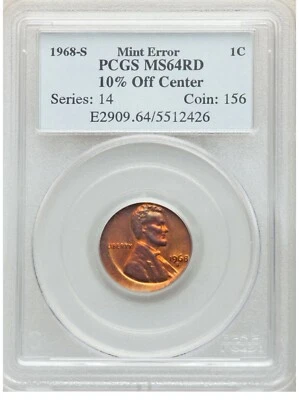 ER012 1968-S 1C Lincoln Cent -- Struck 10% Off Center -- PCGS MS64RD - Image 1 of 2
