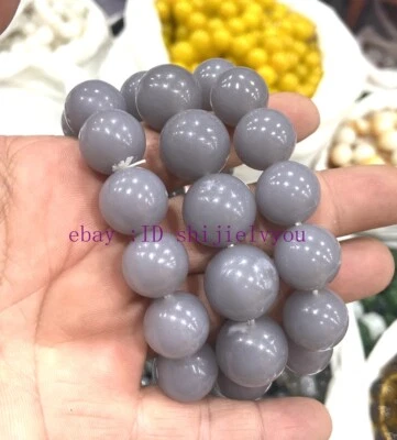 Certified Size 16-18mm Real Natural hetian Gray Jade Jadeite Bracelet 8” - Image 1 of 4