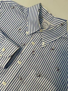 Zapatilla deportiva Brooks Brothers Regent Fit para hombre M todo azul a rayas estampado con botones - Imagen 1 de 7