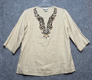 Soft Surroundings Top Womens XL Beige Linen Boho Bead Lagen Tunic Beachy Light - Picture 1 of 14