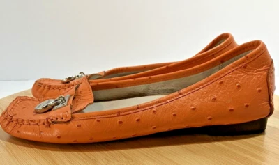 Mocasines para mujer MICHAEL KORS patrón de avestruz Hamilton naranja cuero logotipo talla 6 M Foto 1 de 4