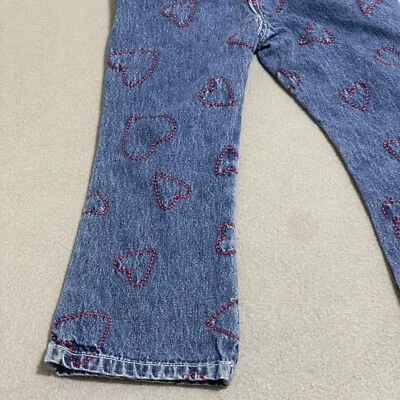 Vtg Jeans Girls GYMBOREE Embroidered Hearts Flare Leg Denim Sz 4T Y2K Kids Cute! - Image 1 of 4
