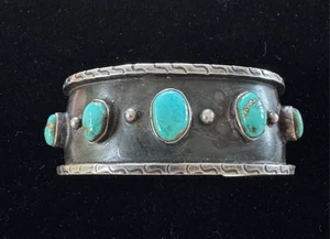 VINTAGE INDIANER NAVAJO SILBER TÜRKIS MANSCHETTE ARMBAND - Bild 1 von 6