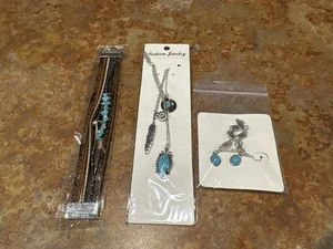 Türkis Modeschmuck Set Neu mit Etikett Halskette, Armband, Ohrhänger/Ohrhänger - Bild 1 von 7