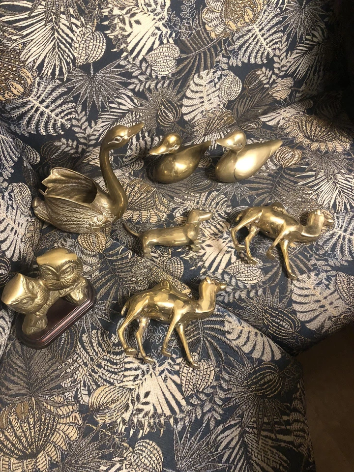 Messing Figuren Tiere Dackel Kamel Schwan Ente Eulen Massiv - Bild 1 von 4