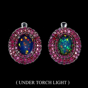 925 Sterling Silver Earrings Oval Fire Opal 8x6mm Ruby Myanmar Gemstone Jewelry - Picture 1 of 14