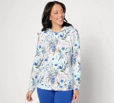 Pullover Denim & Co French Terry Manga Larga con Capucha Talla XS Floral A643303 Foto 1 de 4