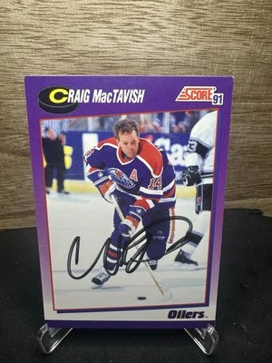 1991-92 Score #202 Craig MacTavish Edmonton Oilers In-Person On-Card AUTO - Image 1 of 2
