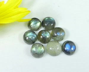 Rainbow Blue Labradorite Round Cabochon 08X08X02MM Loose Gemstone 9Pcs Lot - Picture 1 of 9