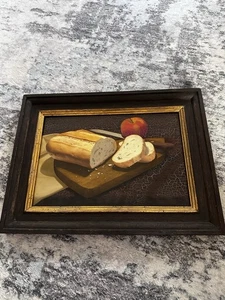 Original Still Life Oil Painting Vintage Bread And Apple Kitchen - Picture 1 of 6