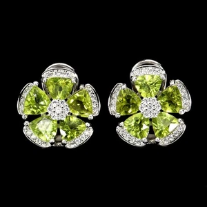 Summer 925 Sterling Silver Earrings Trilliant Peridot 5mm Natural Gemstone Jewel - Picture 1 of 14