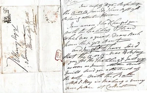 1837 RED UDC BIGGLESWADE PMK LETTER J MALDEN RE CALDECOT FARM TP RATE 2d LONDON - Foto 1 di 2
