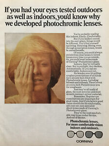 1977 Verres photochromiques Corning vintage IMPRESSION PUBLICITAIRE lunettes années 70 RÉTRO