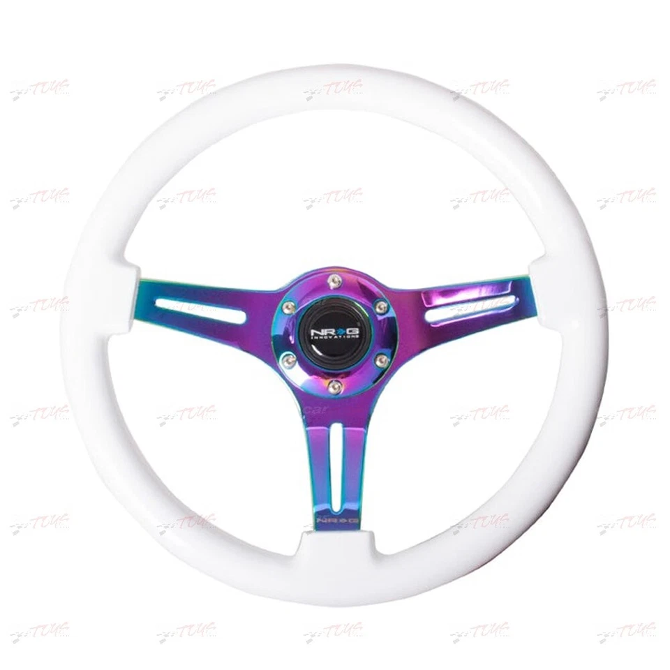 NRG Classic Wood Grain Steering Wheel 350mm White Paint Grip Neochrome 3-Spok... - Image 1 of 1