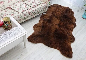 Christmas Home Decor Brown Natural Sheepskin Carpet Real Wool Winter Blanket Rug - Picture 1 of 10