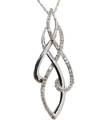 Solid 10K White Gold Big Swirl Dance Genuine Diamond Pendant Charm .25ct. Chain - Image 1 of 4