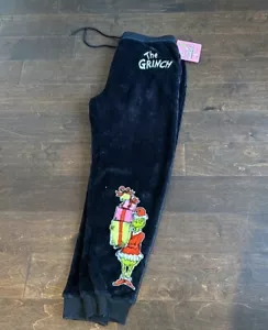 The Grinch With Gifts Black Jogger Sweatpants Women’s Sz XL New Velour - Picture 1 of 3