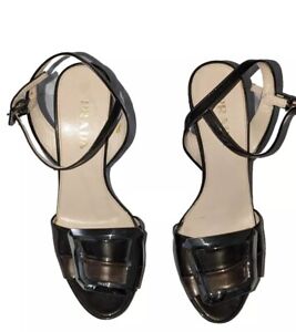 Prada Brown Buckle Patent Leather High Heels Sandals- EU 35.5, Gentle Used!