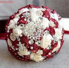 Bridal Bouquet Exquisite Rhinestone Silk Rose and Pearl Handmade