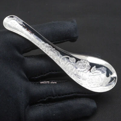Pure 999 Fine Silver Soup Spoon Flatware Peony Flower Dinner Spoon /16-17g - Image 1 of 4