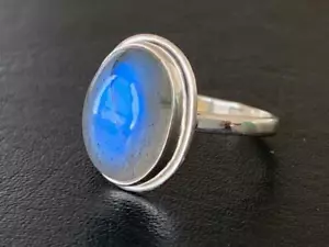 925 Sterling Silver Labradorite Oval Ring Gemstone Stack Stackable Size 7 8 99.5 - Picture 1 of 4